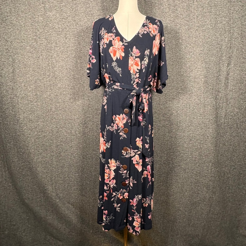 J.Jill Botanical Brunches Navy Blue Floral Button Front Midi Dress Medium - Picture 4 of 16